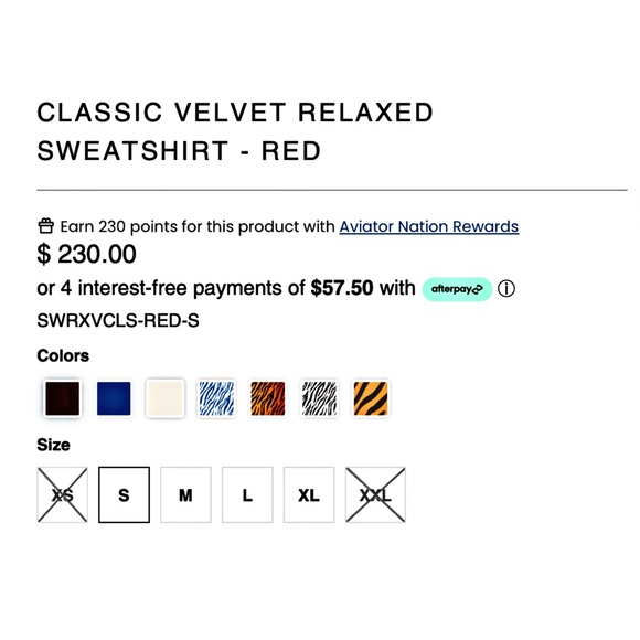 Aviator Nation Classic Velvet Relaxed Crewneck Sweatshirt Red S NWT - Picture 4 of 8